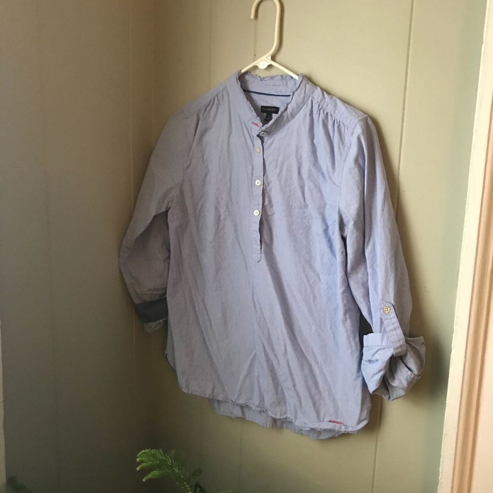 Talbots Textured Ruffle Neck Popover Shirt